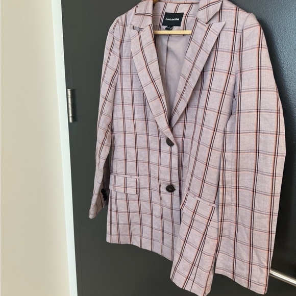Frank & Oak XS NWOT linen blend thicker purple Plaid Blazer oversized! See measu - Picture 4 of 12